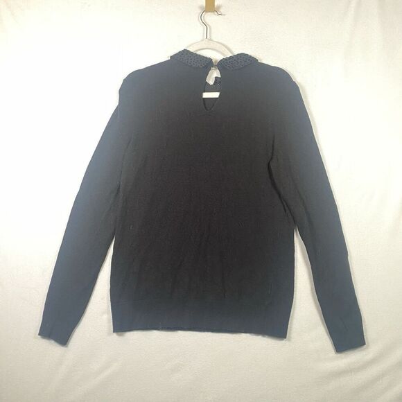 LOFT Black Sweater Beaded Peter Pan Collar Keyhole Back Size M - Picture 2 of 13